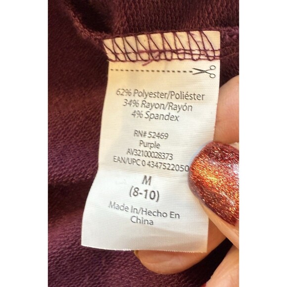 Avia Crew Neck Sweatshirt Womens Size Medium Wine Colored Thumb Holes Side Slit - Picture 4 of 9